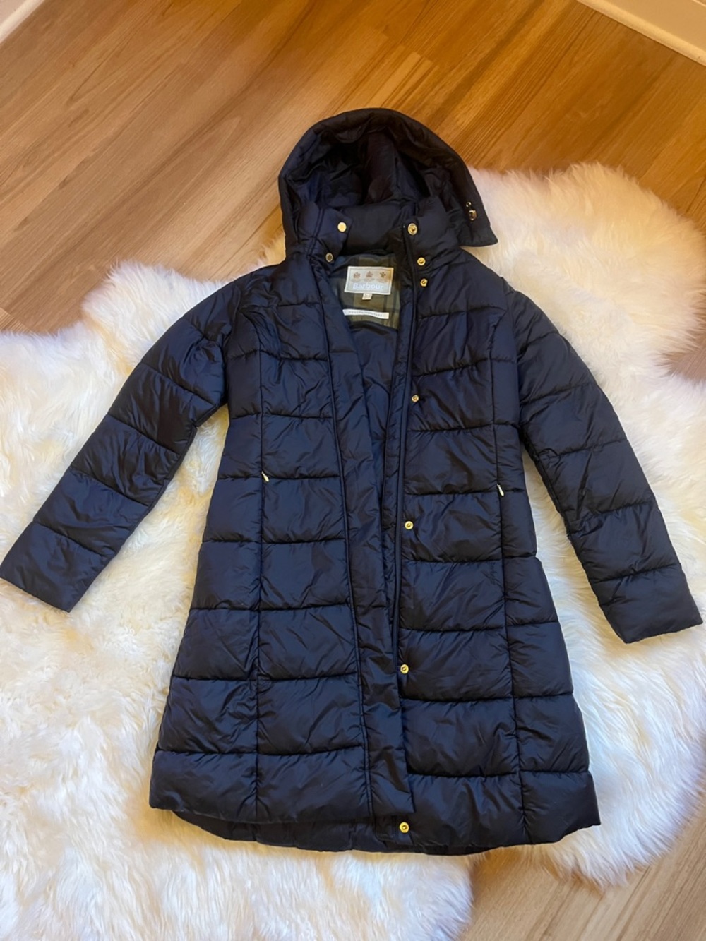 Barbour Navy Knee Length Puffer Coat